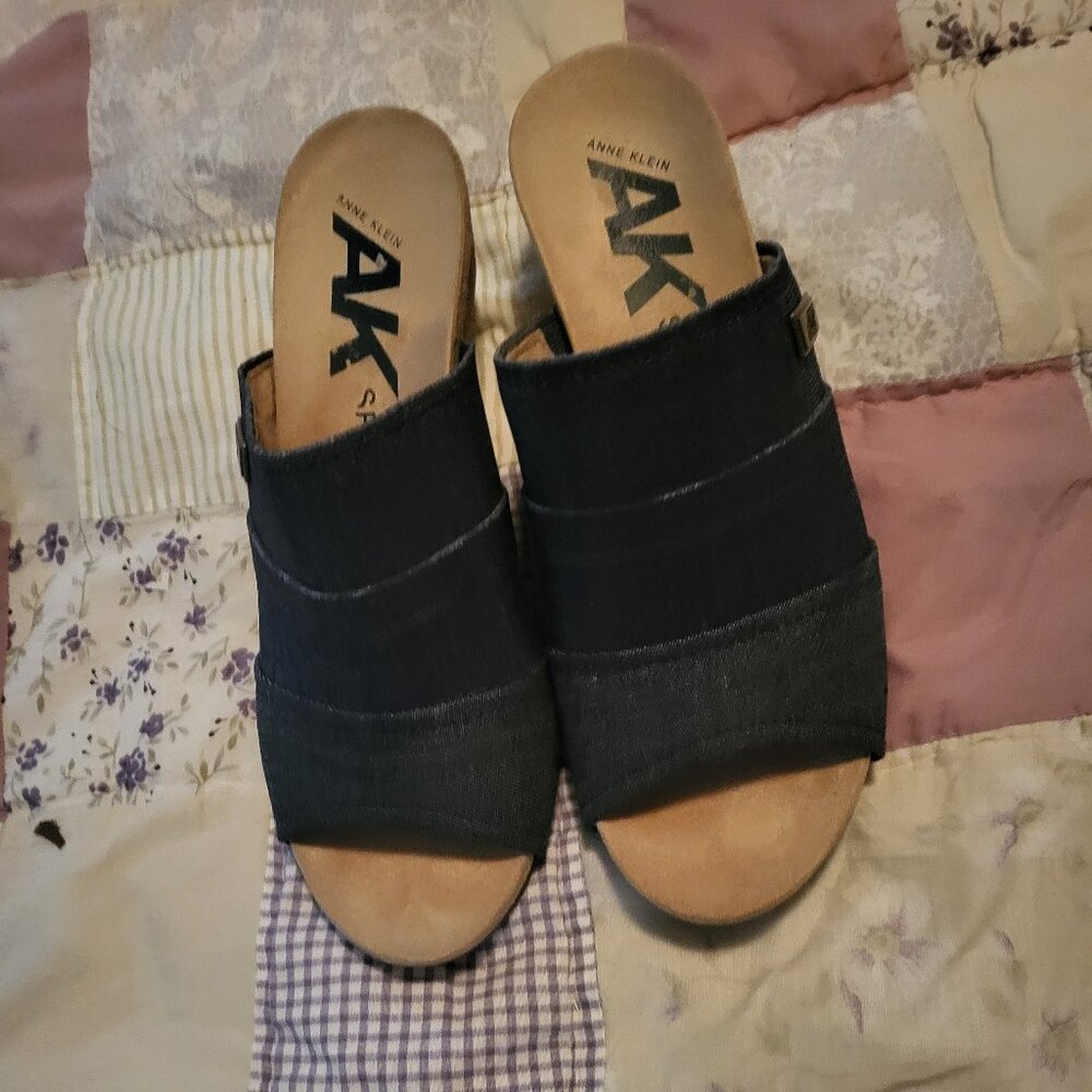 Anne Klein Sport Blue Denim  Wedge Slides  6 1/2 (new without tags)